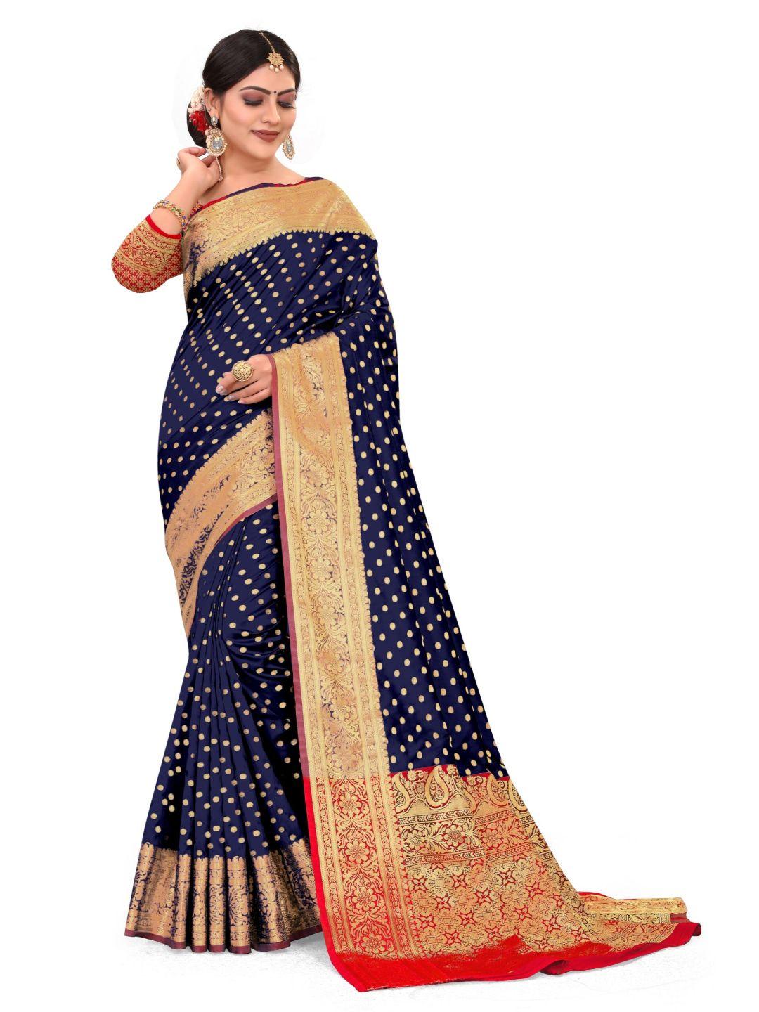 Women's Navy Blue Art Silk With Blouse Piece Pack Of 1 - Rujave - Indiakreations