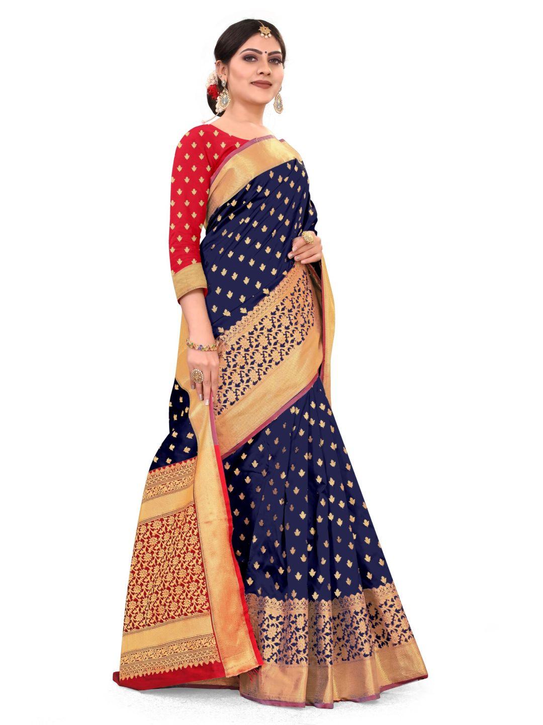 Women's Navy Blue Art Silk With Blouse Piece Pack Of 1 - Rujave - Indiakreations