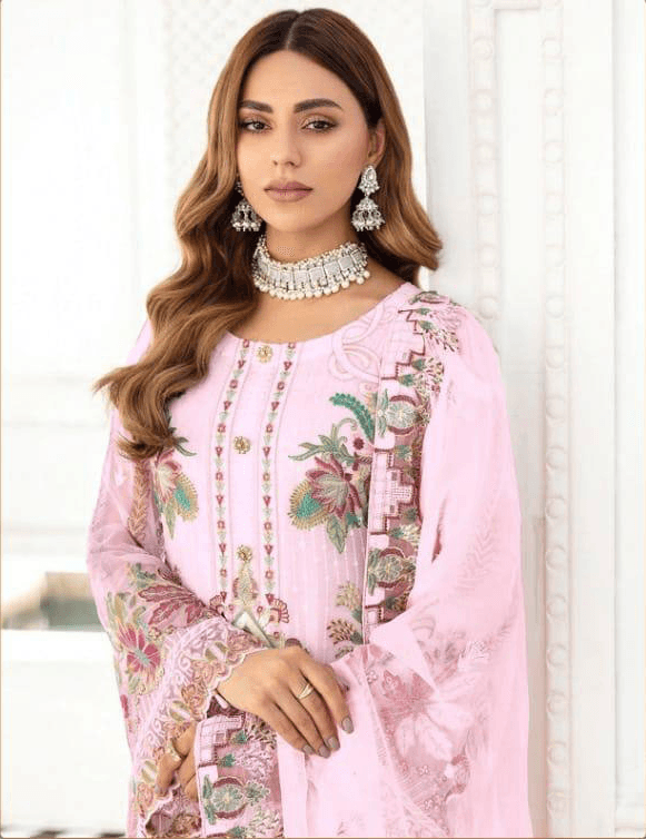 Pale Pink Georgette Embroidery Anarkali with Dupatta Set - Indiakreations