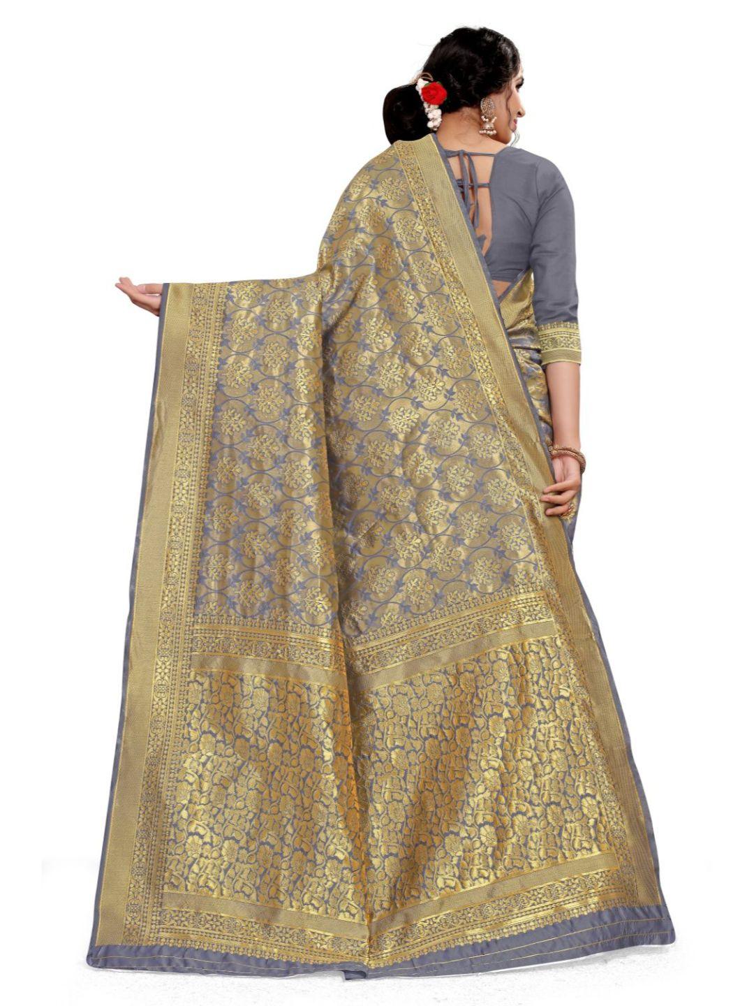 Women's Grey Art Silk With Blouse Piece Pack Of 1 - Rujave - Indiakreations