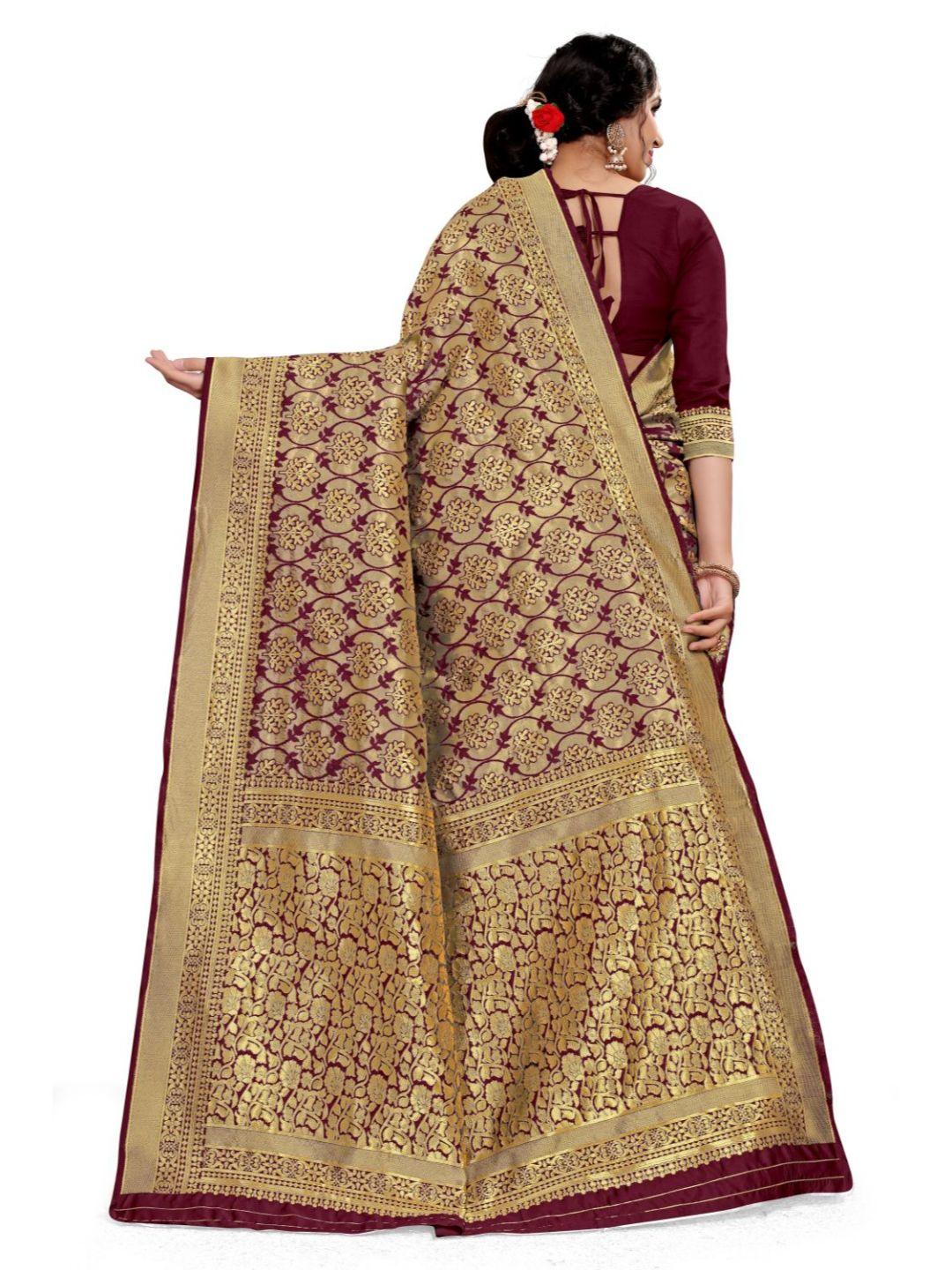 Women's Maroon Art Silk With Blouse Piece Pack Of 1 - Rujave - Indiakreations