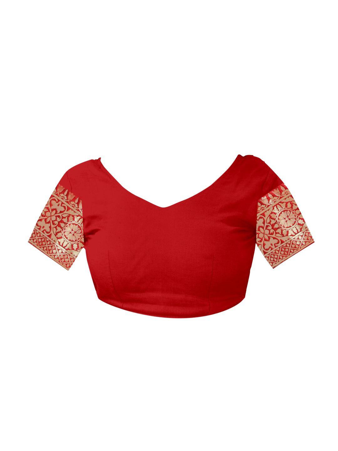 Women's Red Art Silk With Blouse Piece Pack Of 1 - Rujave - Indiakreations