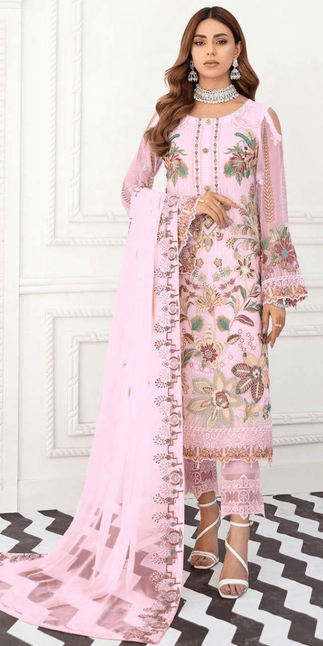 Pale Pink Georgette Embroidery Anarkali with Dupatta Set - Indiakreations