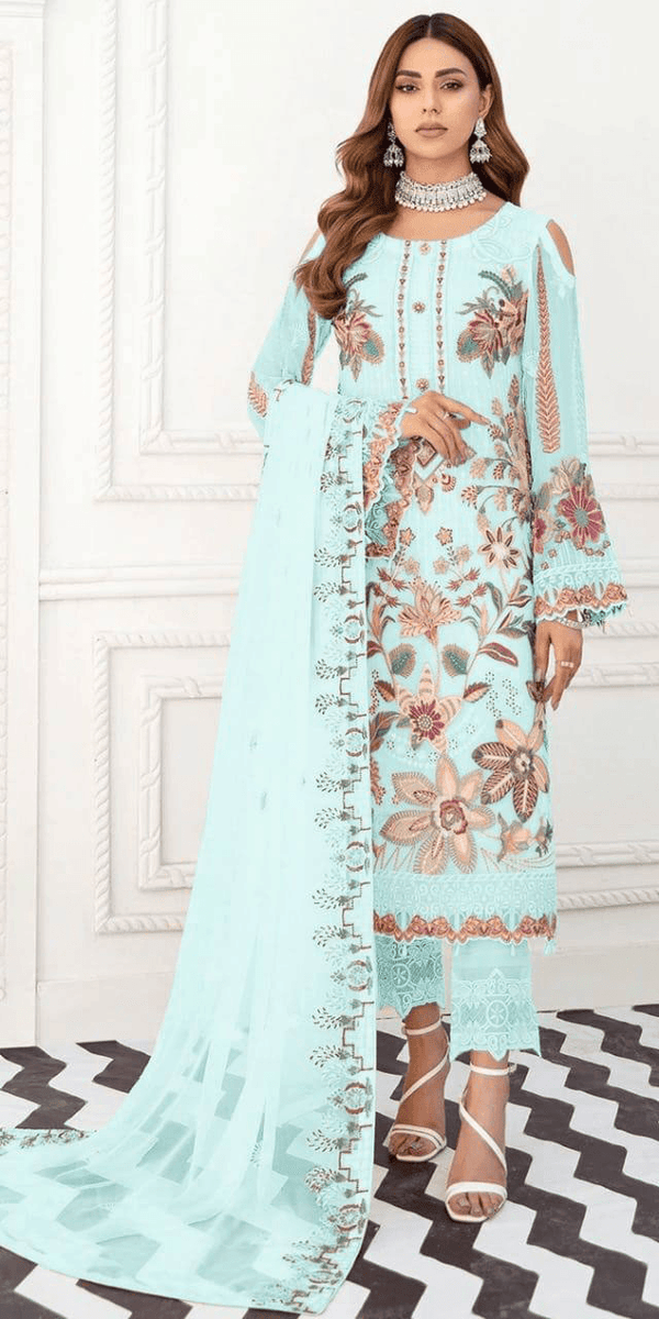 Baby Blue Georgette Embroidery Anarkali with Dupatta Set - Indiakreations