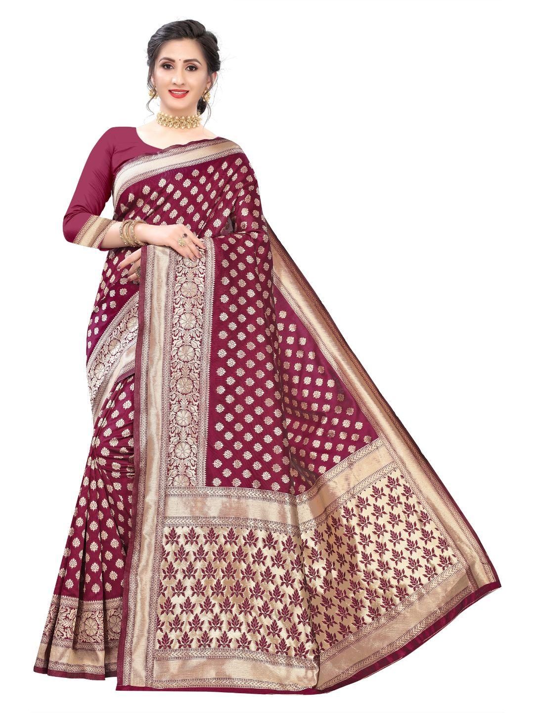 Women's Maroon Art Silk With Blouse Piece Pack Of 1 - Rujave - Indiakreations