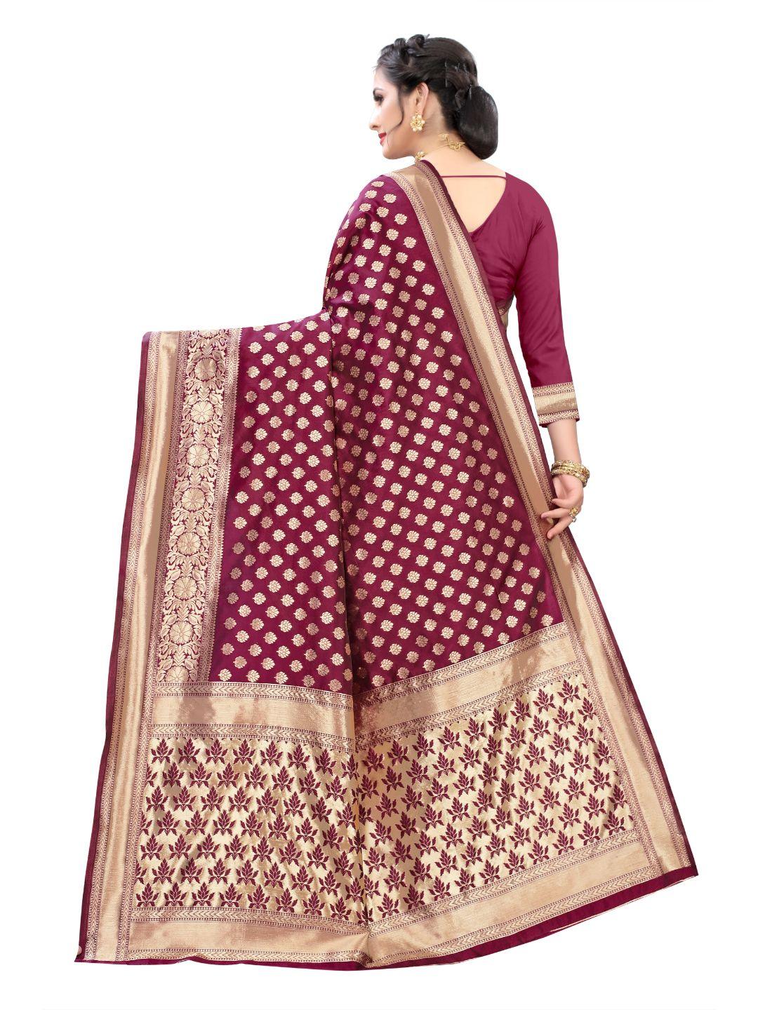 Women's Maroon Art Silk With Blouse Piece Pack Of 1 - Rujave - Indiakreations