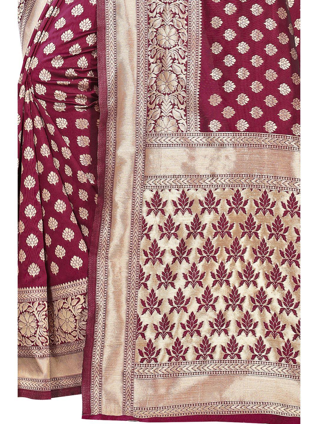 Women's Maroon Art Silk With Blouse Piece Pack Of 1 - Rujave - Indiakreations