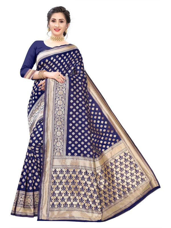 Women's Navy Blue Art Silk With Blouse Piece Pack Of 1 - Rujave - Indiakreations