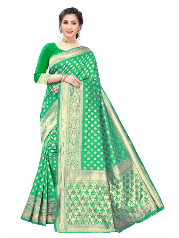 Women's Green Art Silk With Blouse Piece Pack Of 1 - Rujave - Indiakreations