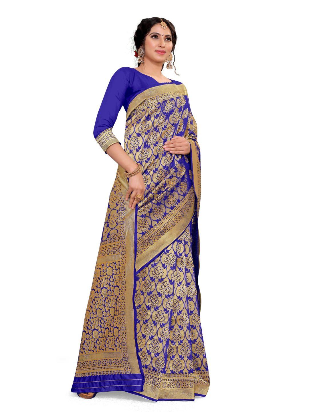 Women's Blue Art Silk With Blouse Piece Pack Of 1 - Rujave - Indiakreations