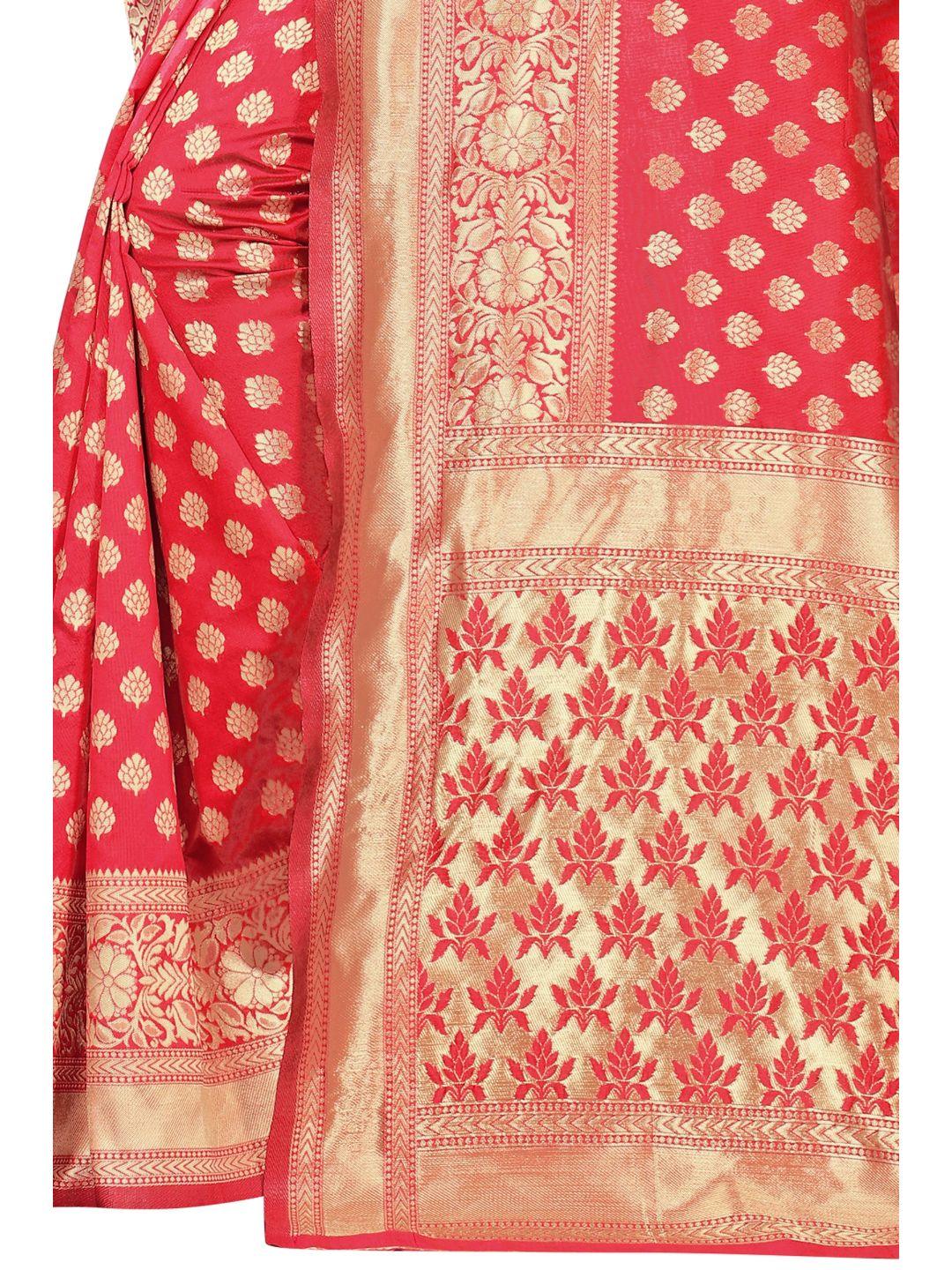 Women's Red Art Silk With Blouse Piece Pack Of 1 - Rujave - Indiakreations