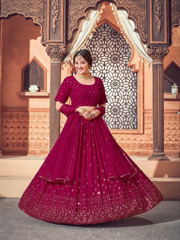 Women's Impressive Deep Pink Georgette Lehenga Set - Odette