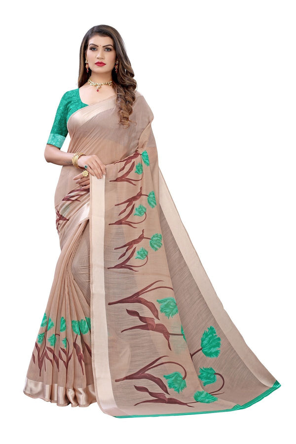 Women's Linen Satin Patta Saree With Blouse Piece1 - Vamika