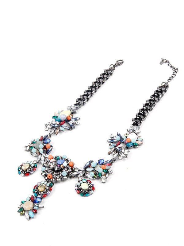 Women's Jewel-Tone & Grey Chain Floral Necklace - Odette