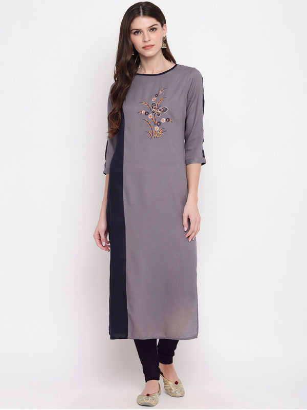 Women's Blue & Grey Kurta By Vbuyz- (1Pc Set)