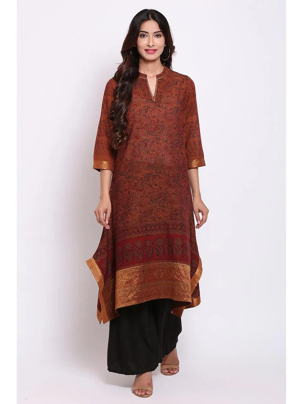 Women's Brown Floral Kurta - BIBA - Indiakreations