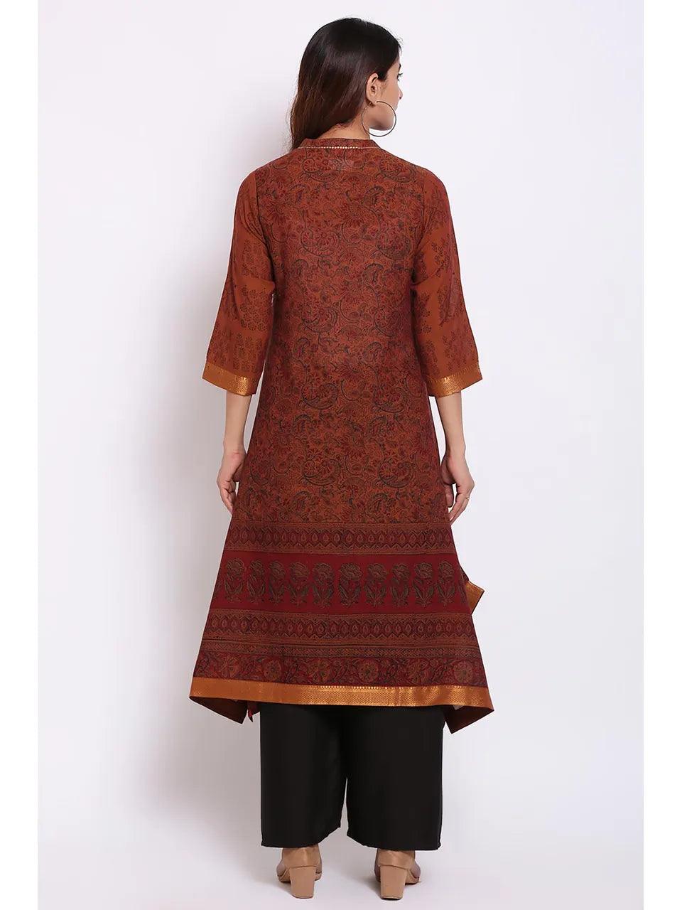 Women's Brown Floral Kurta - BIBA - Indiakreations