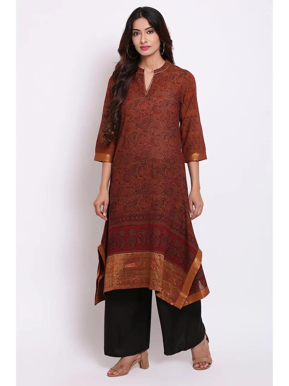 Women's Brown Floral Kurta - BIBA - Indiakreations