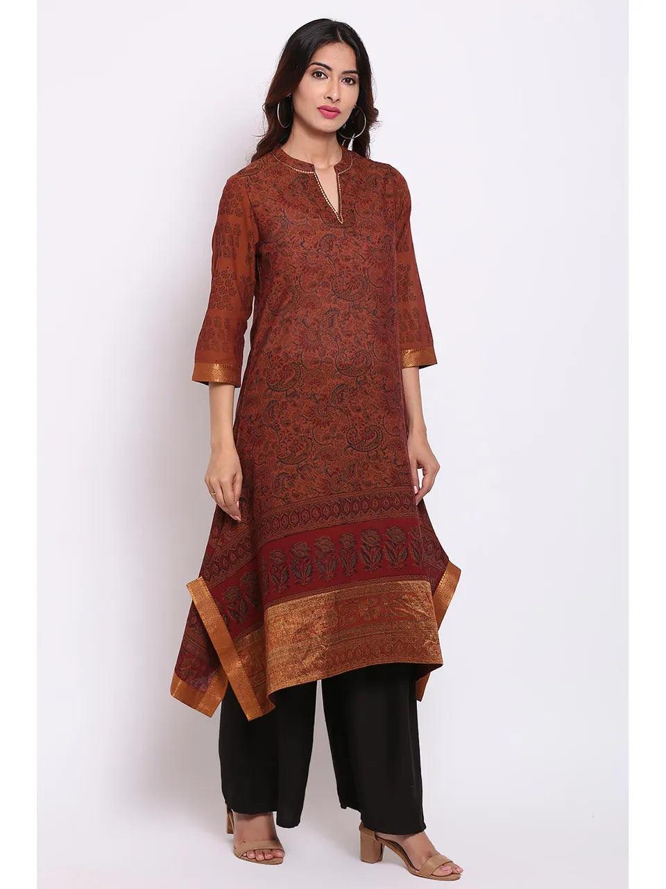 Women's Brown Floral Kurta - BIBA - Indiakreations