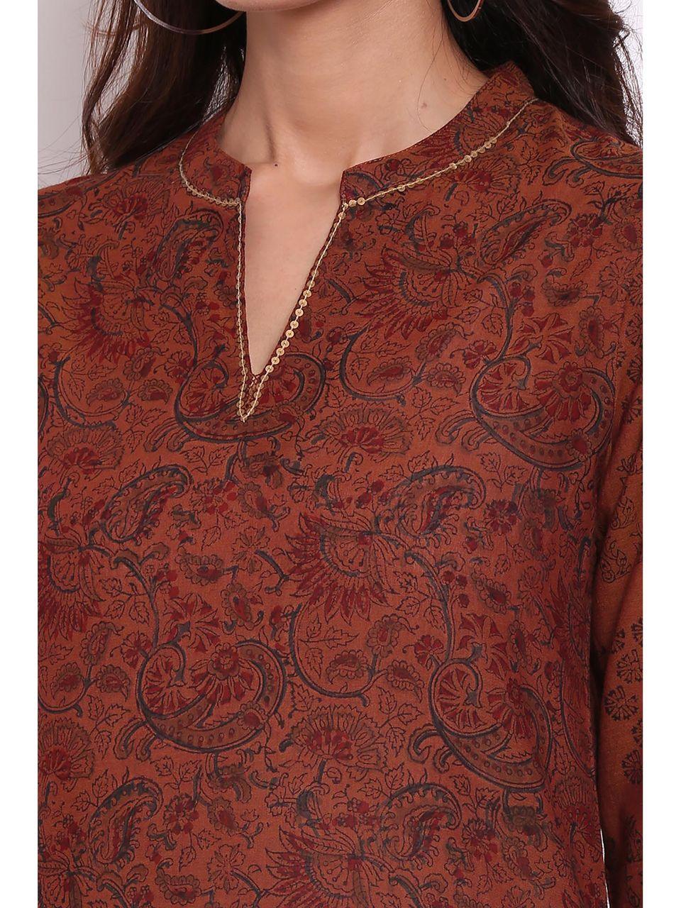 Women's Brown Floral Kurta - BIBA - Indiakreations