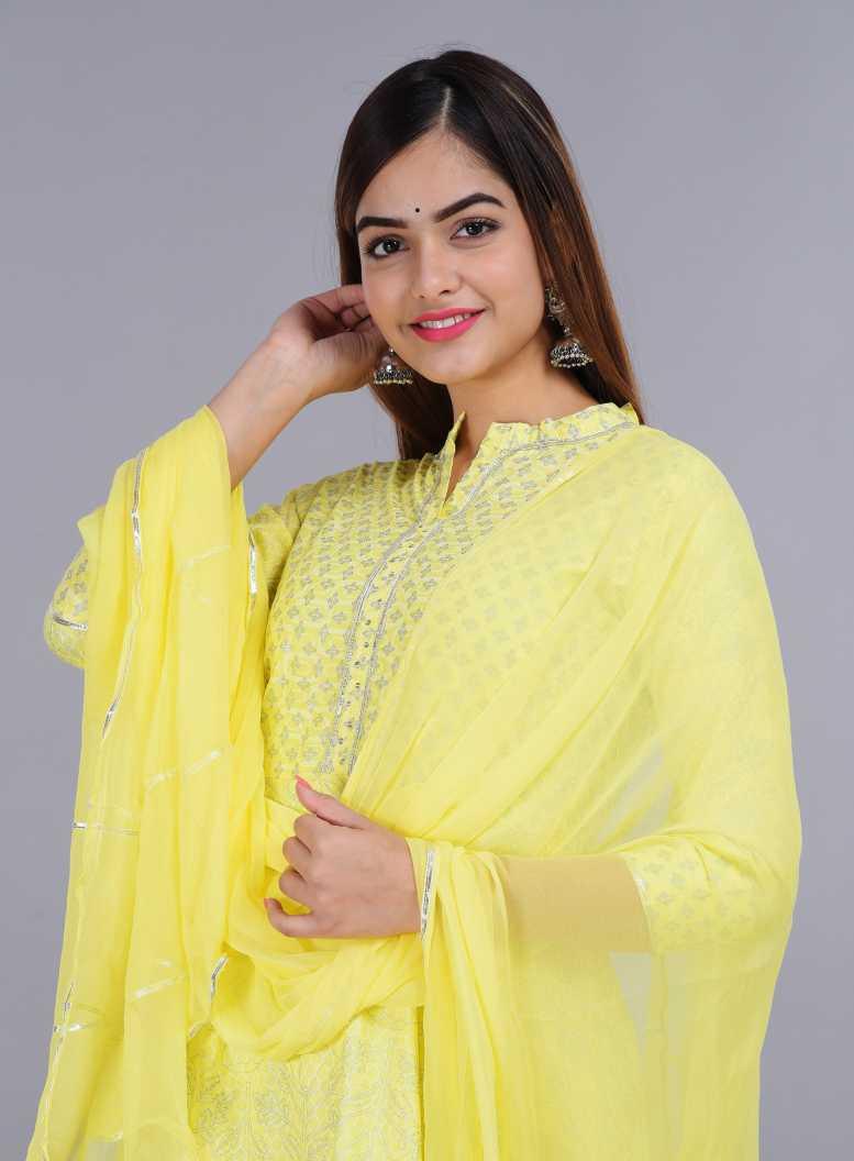 Women Yellow Kurta and Palazzo Set Rayon - NOZ2TOZ - Indiakreations