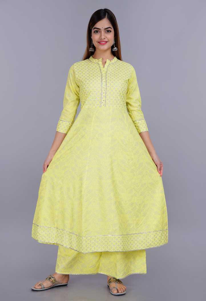 Women Yellow Kurta and Palazzo Set Rayon - NOZ2TOZ - Indiakreations