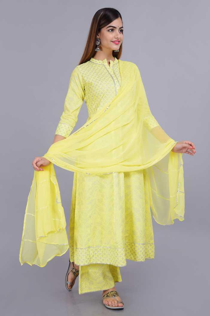 Women Yellow Kurta and Palazzo Set Rayon - NOZ2TOZ - Indiakreations