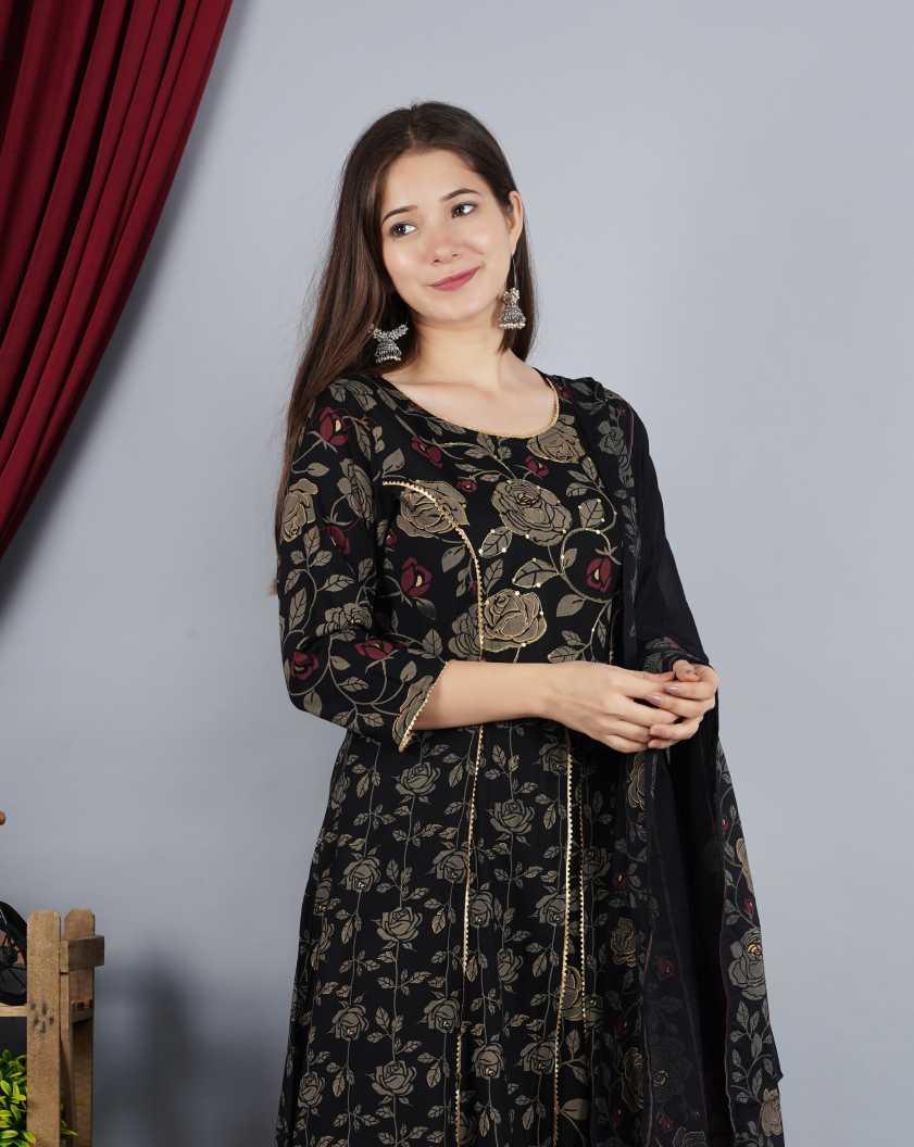 Women Black Kurta and Palazzo Set Rayon - NOZ2TOZ - Indiakreations