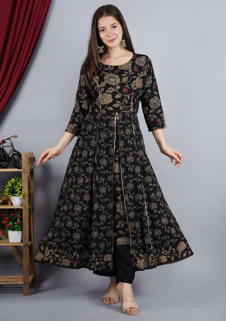 Women Black Kurta and Palazzo Set Rayon - NOZ2TOZ - Indiakreations