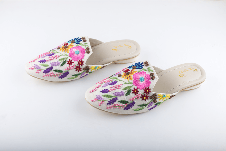 Women's Off White Multicolour Floral Mules - The Shoe Tales - Indiakreations