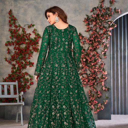 Festive Wear Net Salwar Suit in Green - Indiakreations