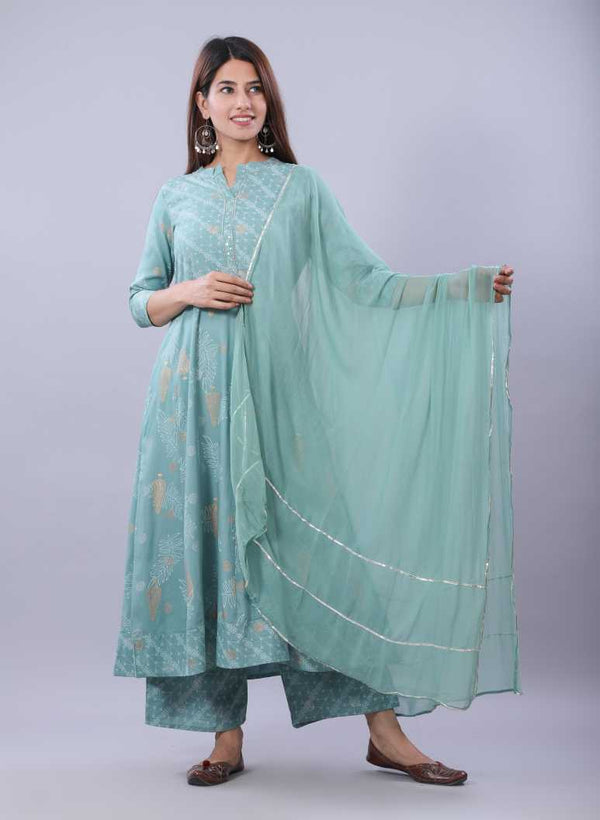 Women's Light Green Kurta And Palazzo Set Rayon - Noz2Toz