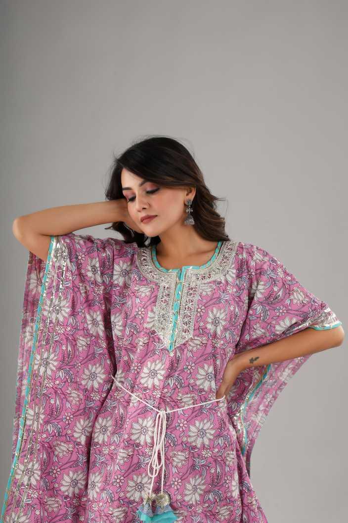 Women's Kaftan & Pant Cotton Poly Silk 2Pc - Noz2Toz - Indiakreations