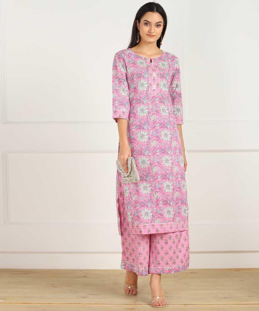 Women's Kurta and Palazzo Set Cotton Poly Silk 2pc - NOZ2TOZ - Indiakreations