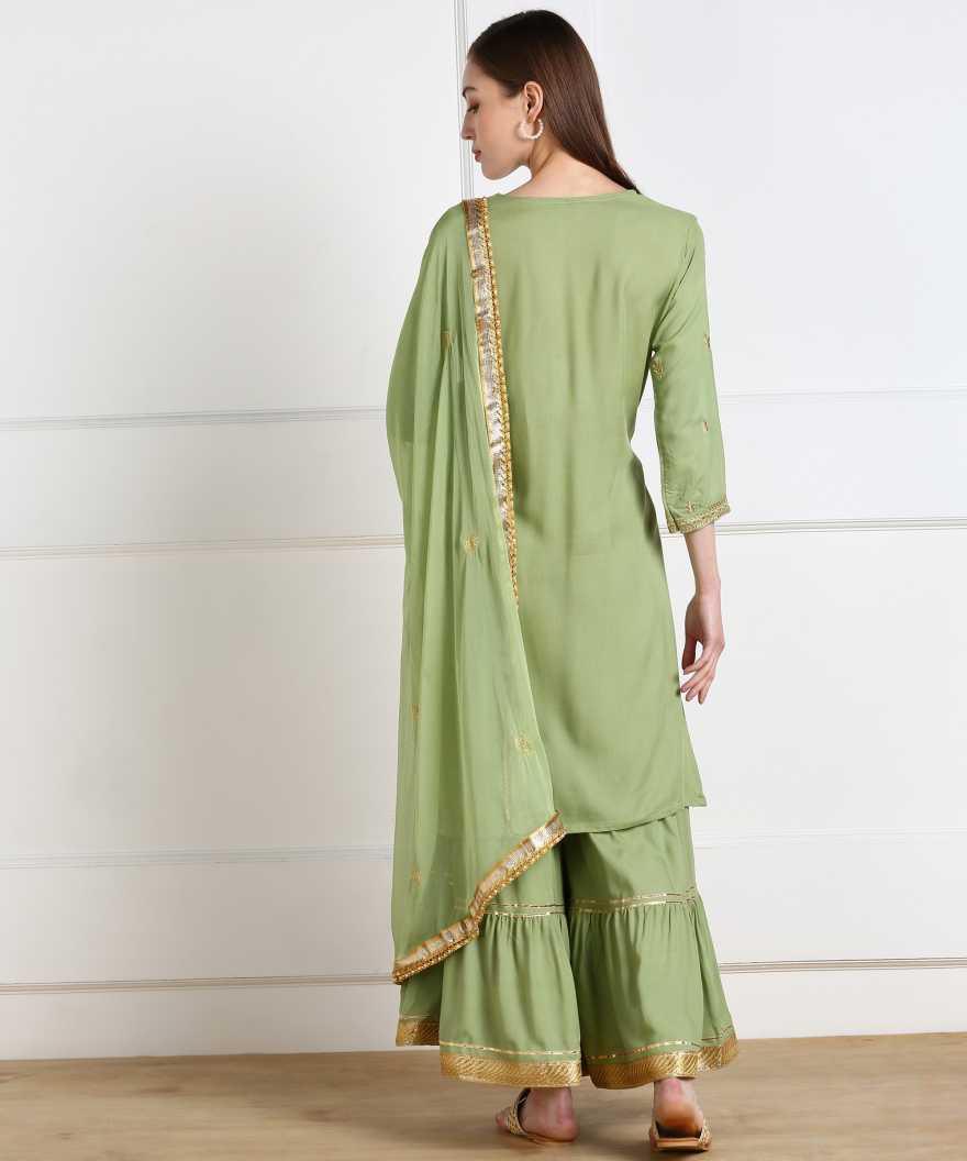 Women's Embroidered Kurta, Sharara & Dupatta Set 3Pc - Noz2Toz - Indiakreations