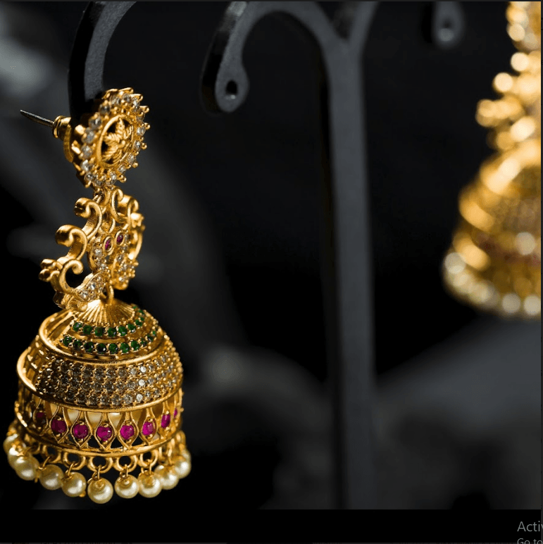 Women's Gold Plated Contemporary Stone Jumki Earrings - Alankara - Indiakreations