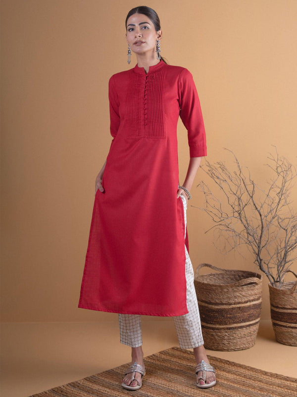 Maroon Solid Cotton Kurta