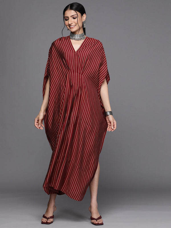 Maroon Striped Silk Dress