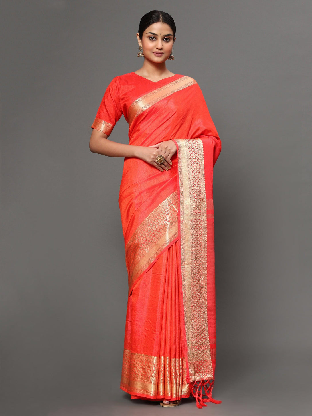 Women's Gajri Color Beautiful Ethnic Wear jacquard Saree - AAISHREE - Indiakreations