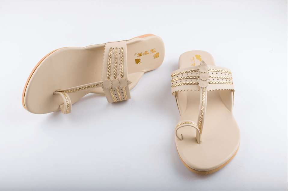 Women's Beige Kolhapuris - The Shoe Tales - Indiakreations