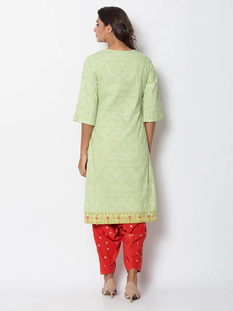 Women's Green Floral Kurta - BIBA - Indiakreations