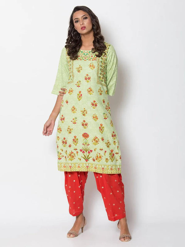 Women's Green Floral Kurta - BIBA - Indiakreations