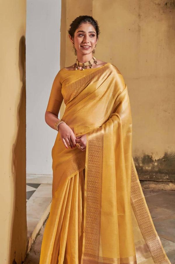 Mustard Yellow Maheshwari silk Saree - Indiakreations