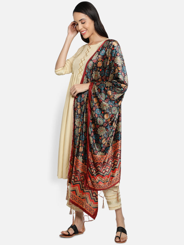 Women's Multicolored Polyster Velvet  Digital Printed Dupatta - VAABA