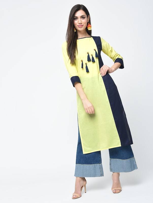 Women's Tassels Color Block Straight Kurta - Aniyah