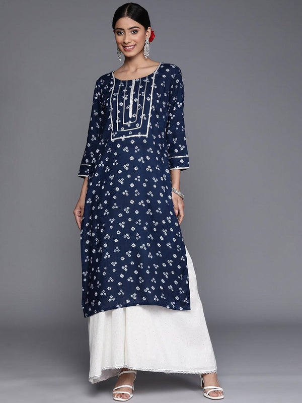 Navy Blue Yoke Design Rayon Straight Kurta