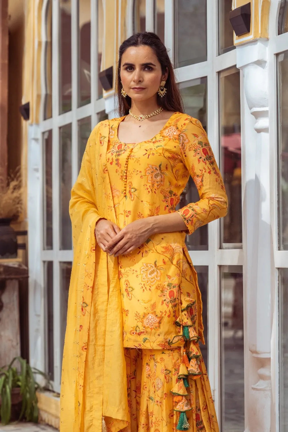 Yellow Printed Gharara Set - Indiakreations