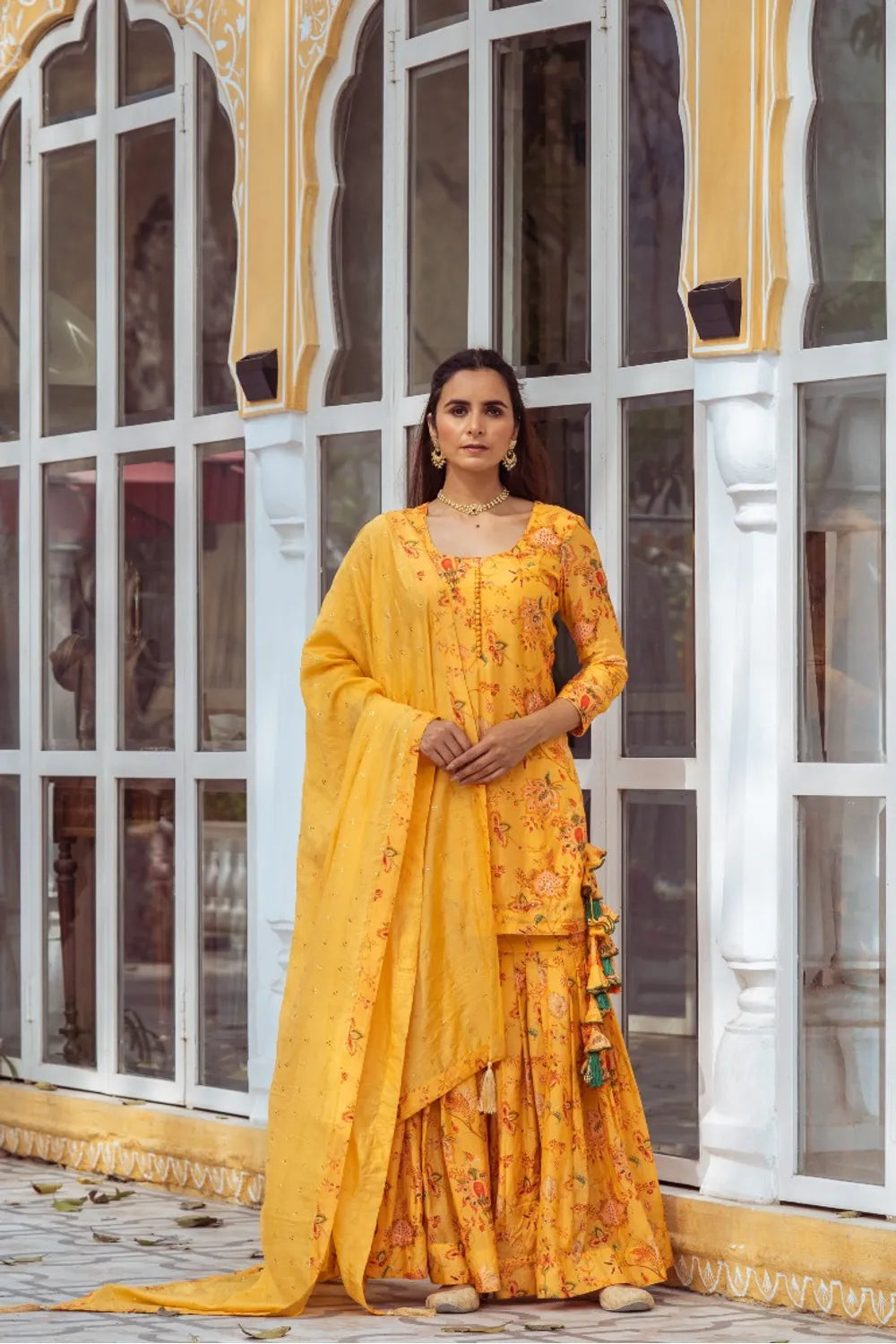 Yellow Printed Gharara Set - Indiakreations