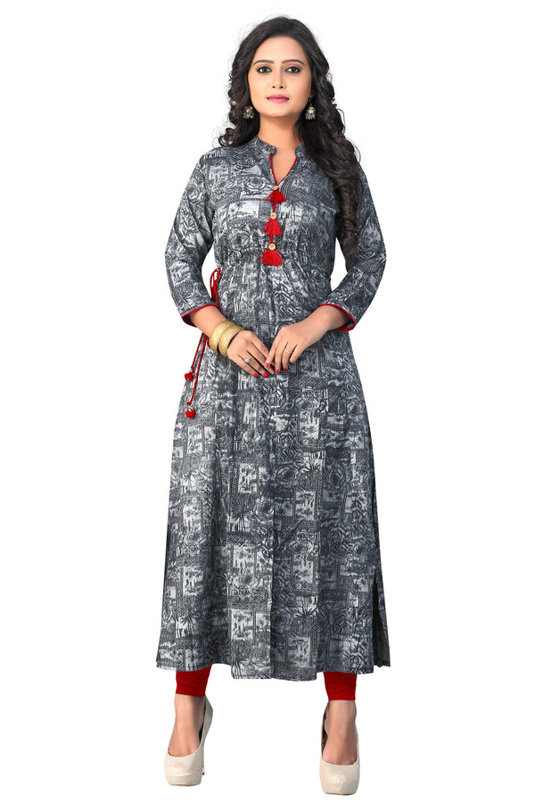 Women's Grey Color Rayon A-Line Kurta  (1Pc) - Vbuyz