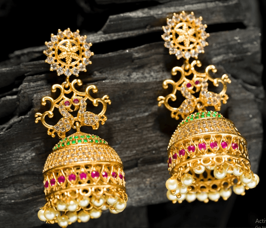 Women's Gold Plated Contemporary Stone Jumki Earrings - Alankara - Indiakreations